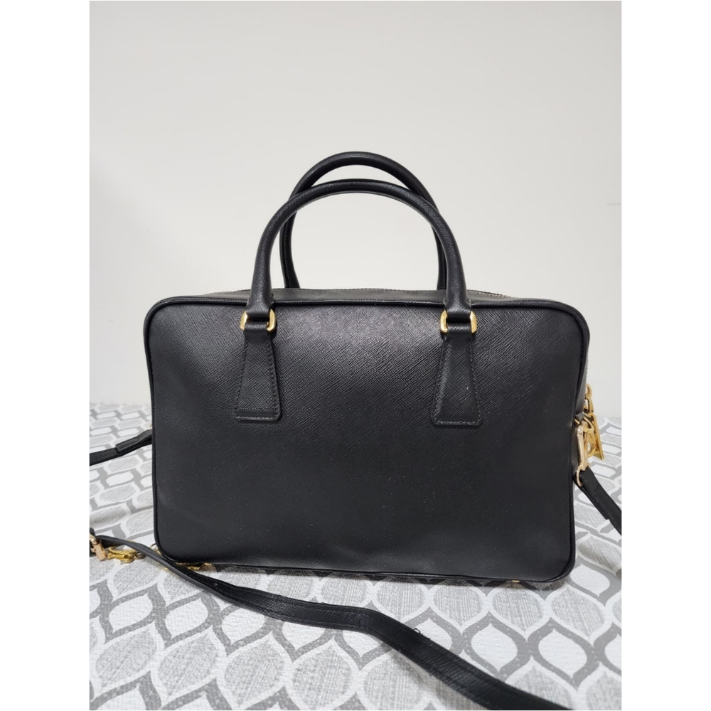 PRADA Saffiano Lux Leather Top Handle Bauletto Bag Black - Picture 3 of 16